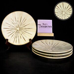 Pier 1 SANCTUARY StarBurst Cream Brown Stoneware Coupe Lunch Salad Plates Set 4